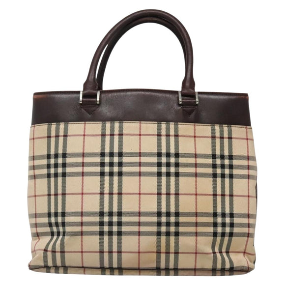 BURBERRY Nova Check Hand Bag Canvas Beige Silver Auth 139256