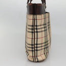 BURBERRY Nova Check Hand Bag Canvas Beige Silver Auth 139256-4