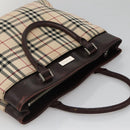 BURBERRY Nova Check Hand Bag Canvas Beige Silver Auth 139256-6