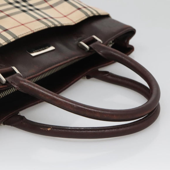 BURBERRY Nova Check Hand Bag Canvas Beige Silver Auth 139256