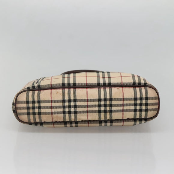 BURBERRY Nova Check Hand Bag Canvas Beige Silver Auth 139256