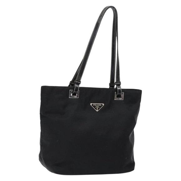 PRADA Tote Bag Nylon Black Silver Auth 139261