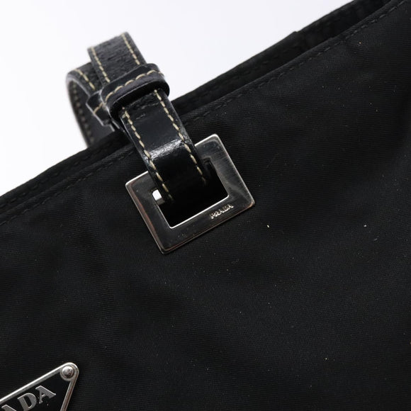 PRADA Tote Bag Nylon Black Silver Auth 139261