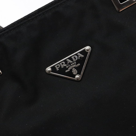 PRADA Tote Bag Nylon Black Silver Auth 139261
