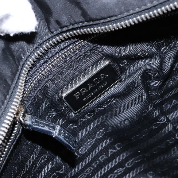 PRADA Tote Bag Nylon Black Silver Auth 139261