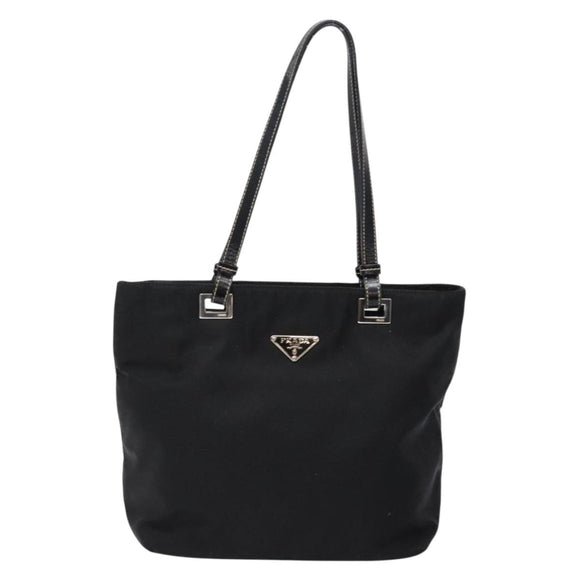 PRADA Tote Bag Nylon Black Silver Auth 139261