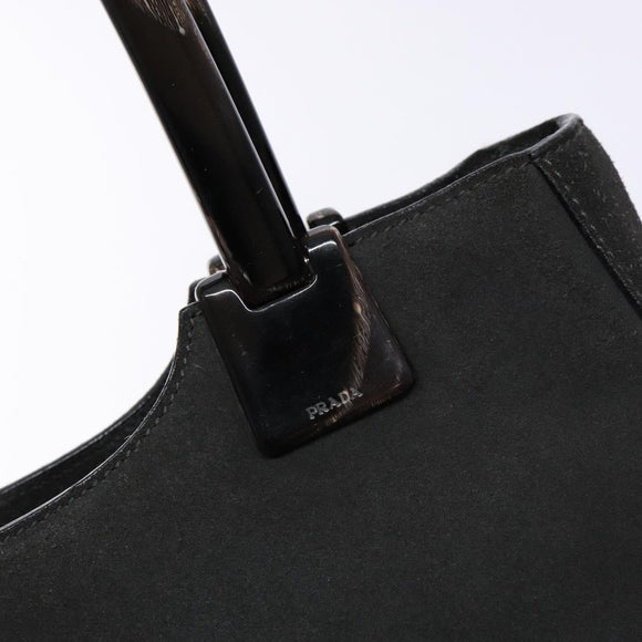 PRADA Tote Bag Suede Gray Silver Auth 139262