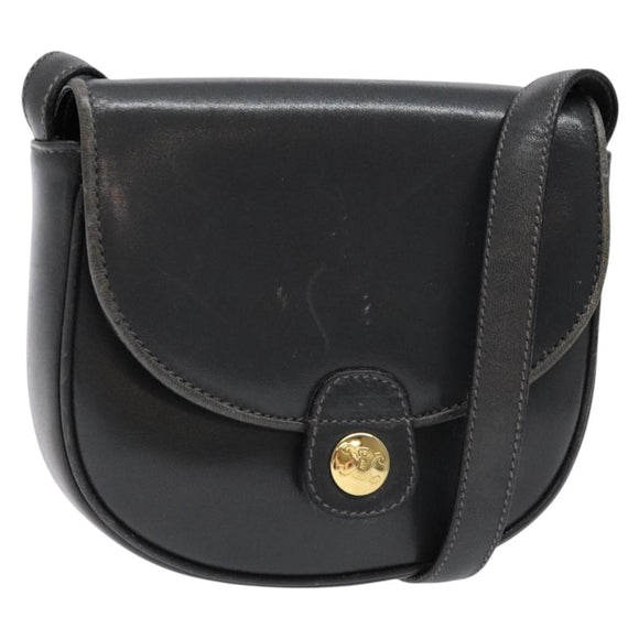 CELINE Shoulder Bag Leather Gray Gold Auth 139263