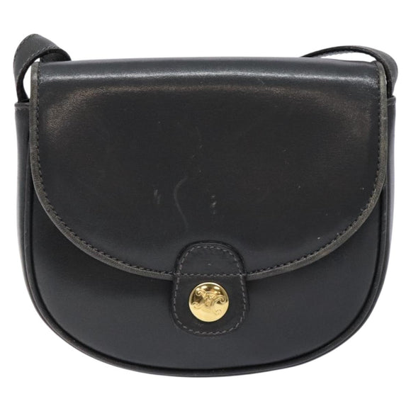 CELINE Shoulder Bag Leather Gray Gold Auth 139263