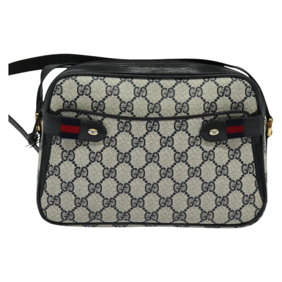 GUCCI GG Supreme Sherry Line Shoulder Bag PVC Navy Gold 904 02 049 Auth 139268