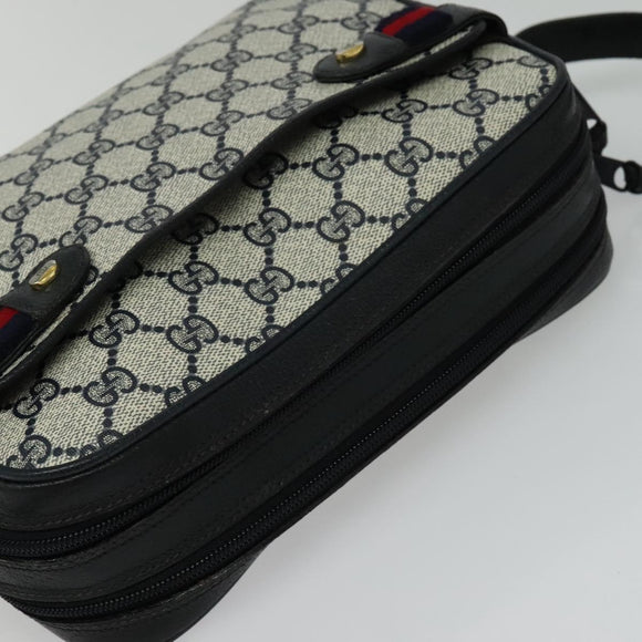 GUCCI GG Supreme Sherry Line Shoulder Bag PVC Navy Gold 904 02 049 Auth 139268