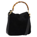 GUCCI Bamboo Shoulder Bag Suede 2way Black Gold 001 3754 1638 Auth 139273-1