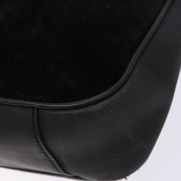 GUCCI Bamboo Shoulder Bag Suede 2way Black Gold 001 3754 1638 Auth 139273