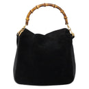 GUCCI Bamboo Shoulder Bag Suede 2way Black Gold 001 3754 1638 Auth 139273-2