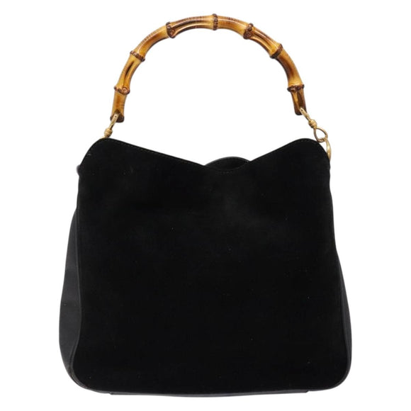GUCCI Bamboo Shoulder Bag Suede 2way Black Gold 001 3754 1638 Auth 139273