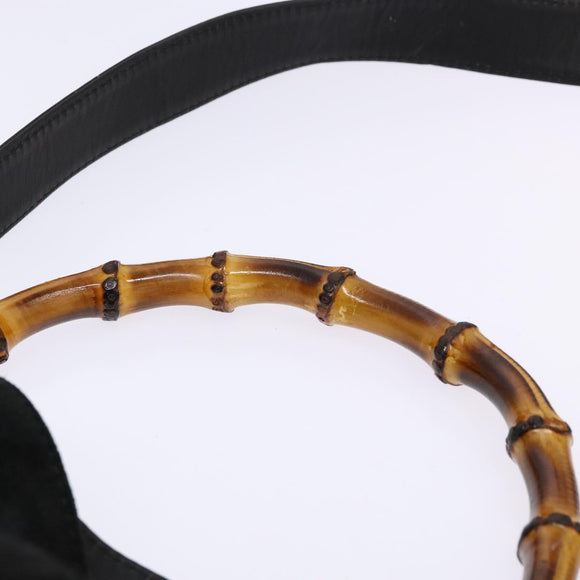 GUCCI Bamboo Shoulder Bag Suede 2way Black Gold 001 3754 1638 Auth 139273
