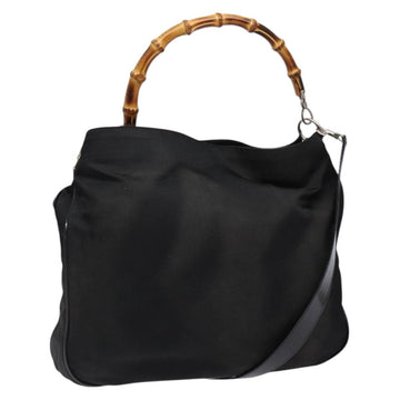 GUCCI Bamboo Shoulder Bag Canvas 2way Black Silver 001 2123 1577 Auth 139274