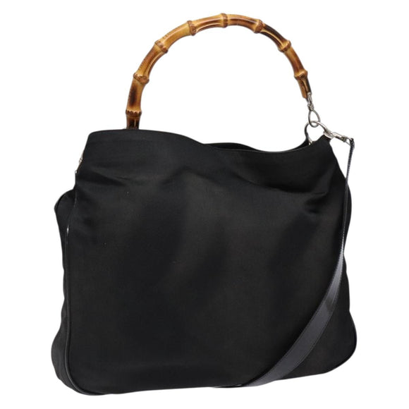 GUCCI Bamboo Shoulder Bag Canvas 2way Black Silver 001 2123 1577 Auth 139274