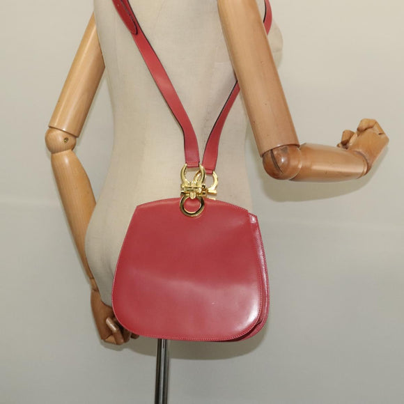 Salvatore Ferragamo Gancini Shoulder Bag Leather Pink Gold Auth 139275