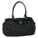 Salvatore Ferragamo Vala Hand Bag Nylon Black Silver Auth 139278-1