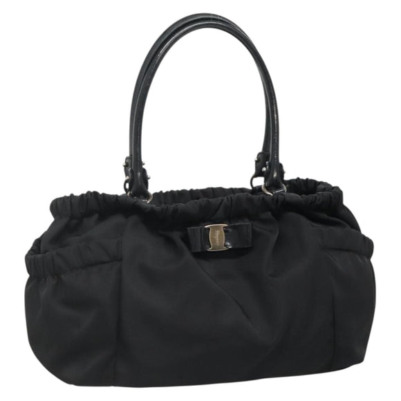 Salvatore Ferragamo Vala Hand Bag Nylon Black Silver Auth 139278