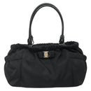 Salvatore Ferragamo Vala Hand Bag Nylon Black Silver Auth 139278-13