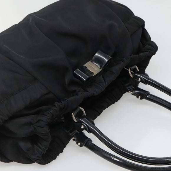 Salvatore Ferragamo Vala Hand Bag Nylon Black Silver Auth 139278