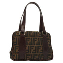 FENDI Zucca Canvas Hand Bag Black Brown Auth 139279-1