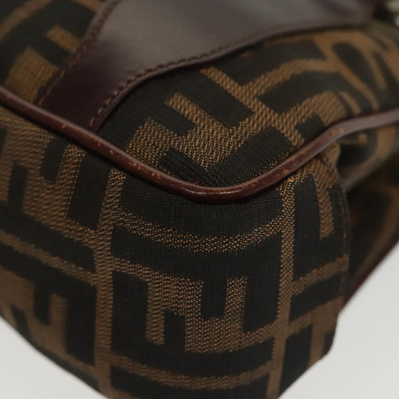 FENDI Zucca Canvas Hand Bag Black Brown Auth 139279