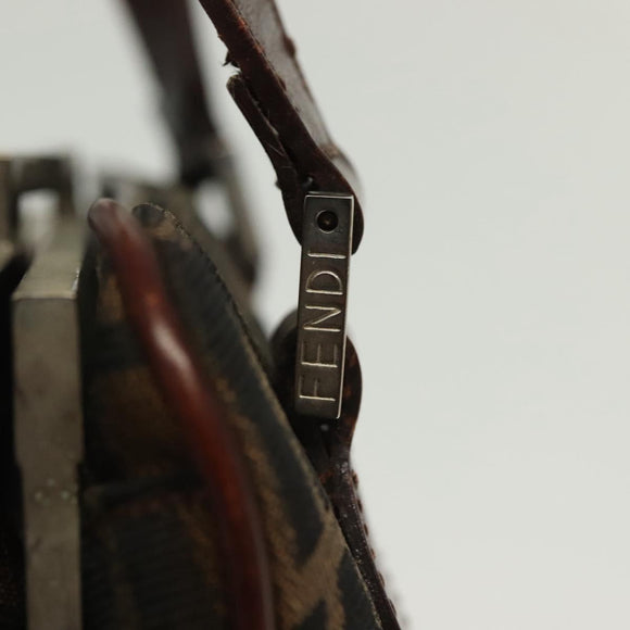 FENDI Zucca Canvas Hand Bag Black Brown Auth 139279