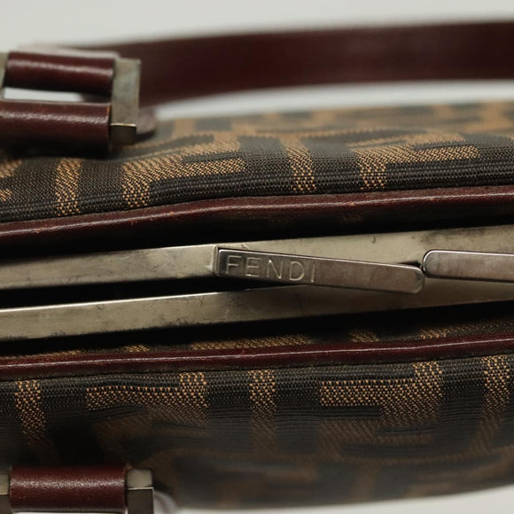 FENDI Zucca Canvas Hand Bag Black Brown Auth 139279