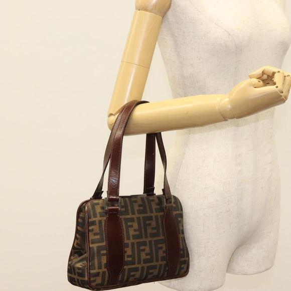 FENDI Zucca Canvas Hand Bag Black Brown Auth 139279