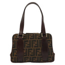 FENDI Zucca Canvas Hand Bag Black Brown Auth 139279-13