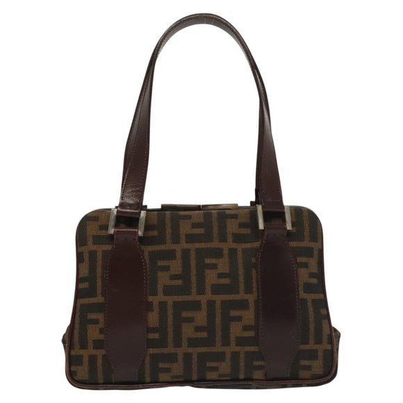 FENDI Zucca Canvas Hand Bag Black Brown Auth 139279