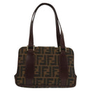 FENDI Zucca Canvas Hand Bag Black Brown Auth 139279-2