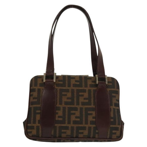 FENDI Zucca Canvas Hand Bag Black Brown Auth 139279