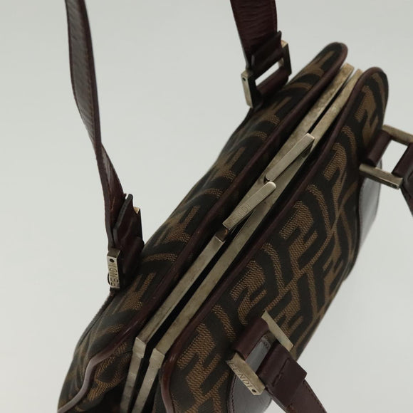 FENDI Zucca Canvas Hand Bag Black Brown Auth 139279