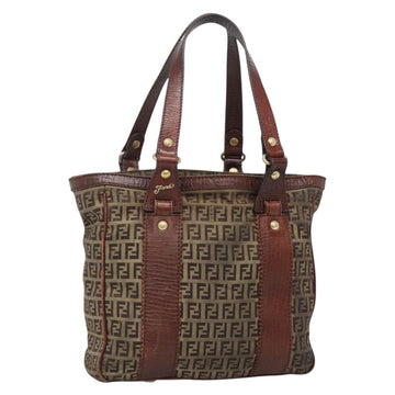 FENDI Zucchino Canvas Tote Bag Brown Gold Auth 139280