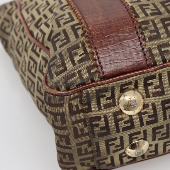 FENDI Zucchino Canvas Tote Bag Brown Gold Auth 139280