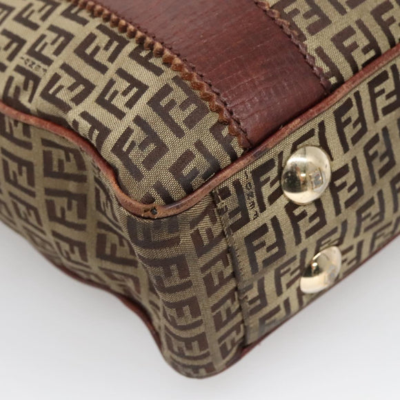 FENDI Zucchino Canvas Tote Bag Brown Gold Auth 139280