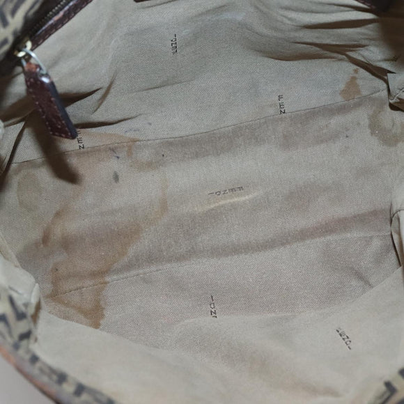 FENDI Zucchino Canvas Tote Bag Brown Gold Auth 139280