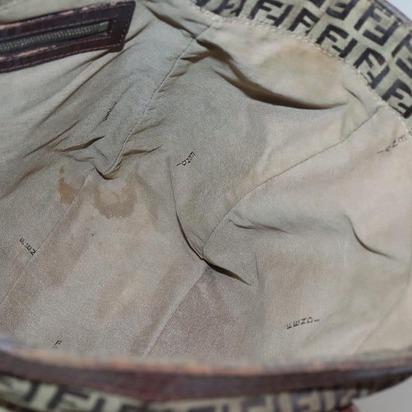 FENDI Zucchino Canvas Tote Bag Brown Gold Auth 139280