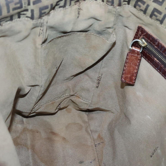 FENDI Zucchino Canvas Tote Bag Brown Gold Auth 139280