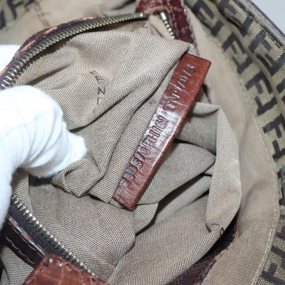 FENDI Zucchino Canvas Tote Bag Brown Gold Auth 139280