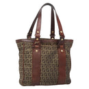 FENDI Zucchino Canvas Tote Bag Brown Gold Auth 139280-1