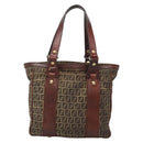 FENDI Zucchino Canvas Tote Bag Brown Gold Auth 139280-13