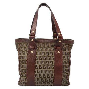 FENDI Zucchino Canvas Tote Bag Brown Gold Auth 139280 - 0