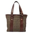 FENDI Zucchino Canvas Tote Bag Brown Gold Auth 139280-2