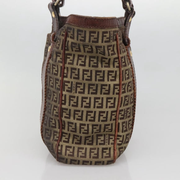 FENDI Zucchino Canvas Tote Bag Brown Gold Auth 139280