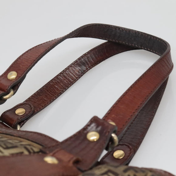 FENDI Zucchino Canvas Tote Bag Brown Gold Auth 139280